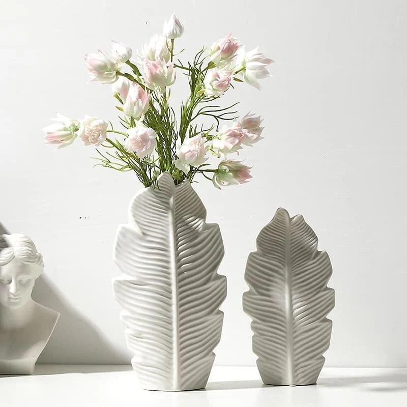 White Leaf Ceramic Vase – Modern Minimalist Elegance