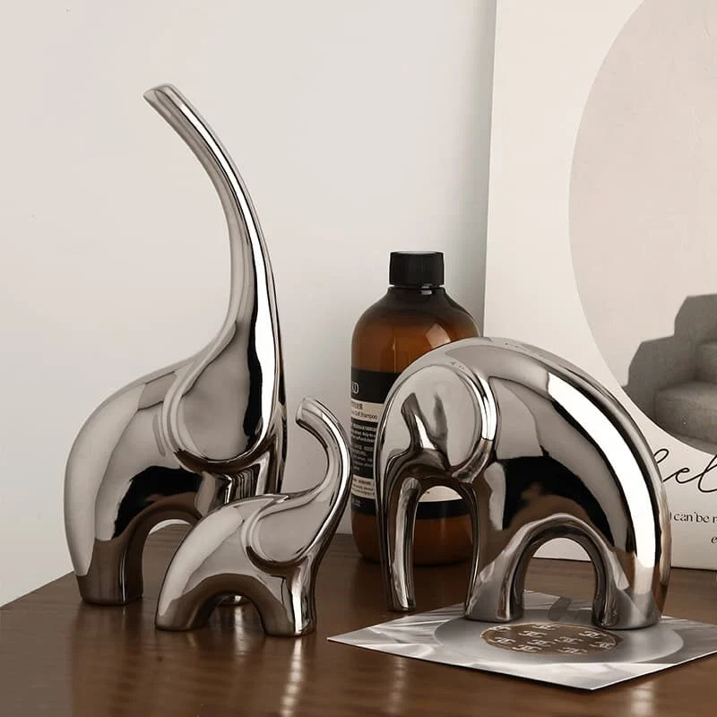 陶瓷镀银三口之家大象摆件 (3)