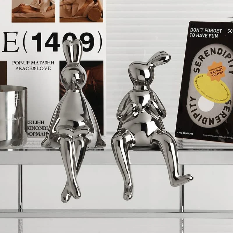 陶瓷镀银兔子艺术摆件 (2)