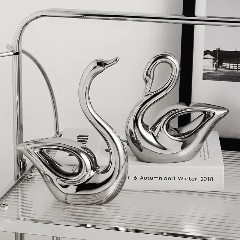 陶瓷镀银天鹅摆件 (2)