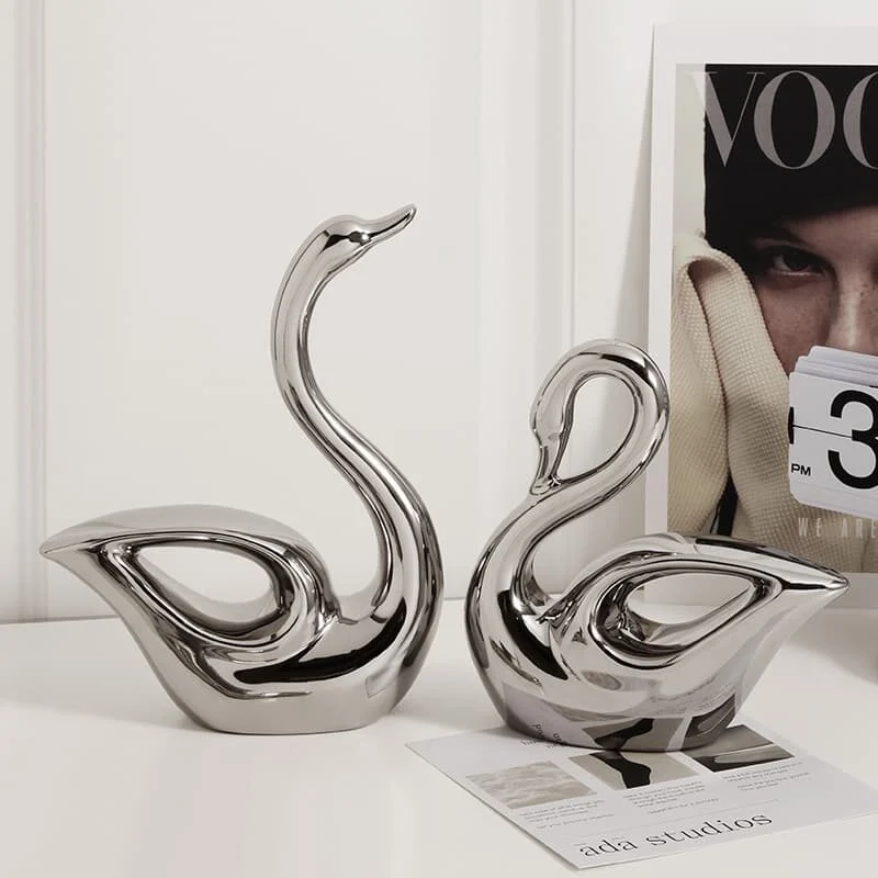 陶瓷镀银天鹅摆件 (3)