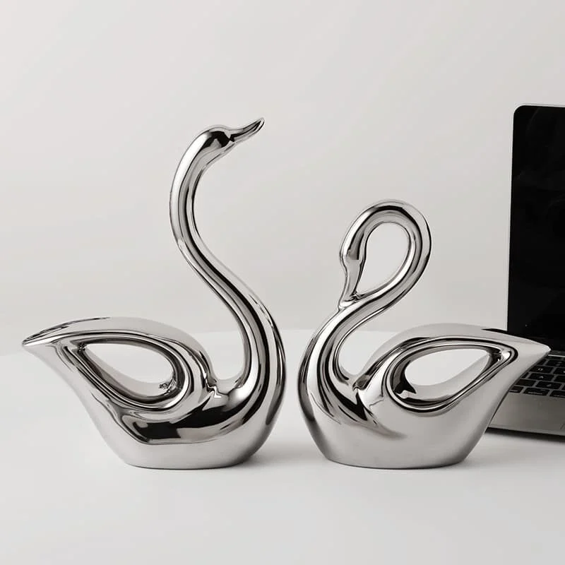 陶瓷镀银天鹅摆件 (5)